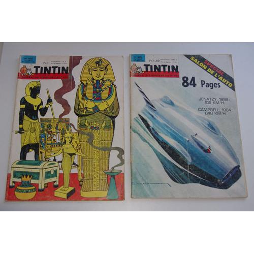 Lot Journaux Tintin N°848 Trésor De Tout-Ankh-Amon + N°832 1964 Spécial Salon - Lancia Falvia Ds19 Panhard 24 Jeep Amphibie Renault 1500 Unic Spitfire 4 Mustang Break Simca ....