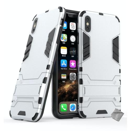 Housse Etui Coque Rigide Anti Choc Pour Apple Iphone Xs Max + Verre Trempe - Argent