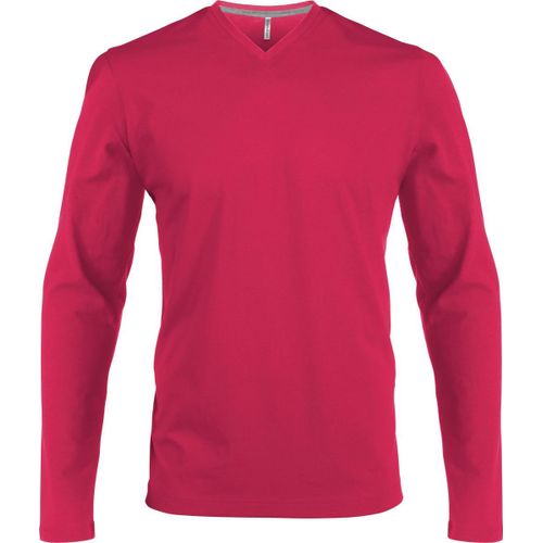 T-Shirt Manches Longues Col V - K358 - Rose Fuchsia - Homme