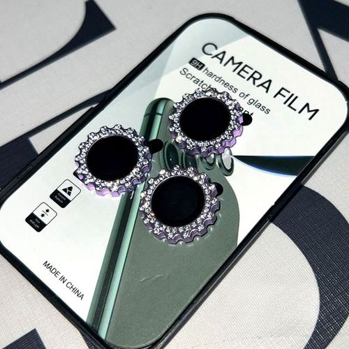 Lentille De Caméra En Diamant Brillant Pour Iphone 15 Pro Max 15 Pro Max Anneau Métallique Film Protecteur