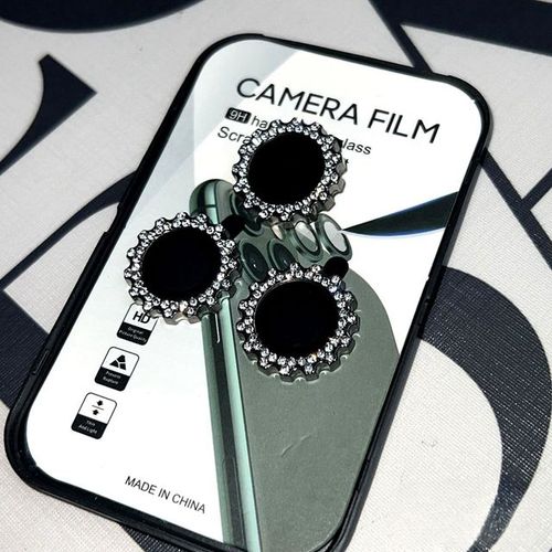 Lentille De Caméra En Diamant Brillant Pour Iphone 15 Pro Max 15 Pro Max Anneau Métallique Film Protecteur