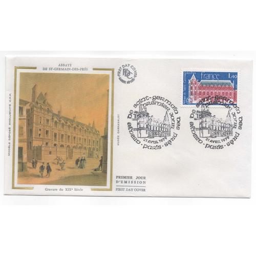 Enveloppe Premier Jour Fdc Abbaye De Saint Germain Des Prés - Illustration Sur Soie, Timbre Oblitéré, France