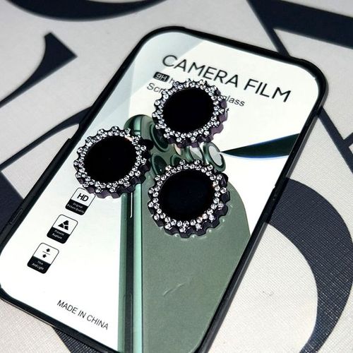 Lentille De Caméra En Diamant Brillant Pour Iphone 15 Pro Max 15 Pro Max Anneau Métallique Film Protecteur