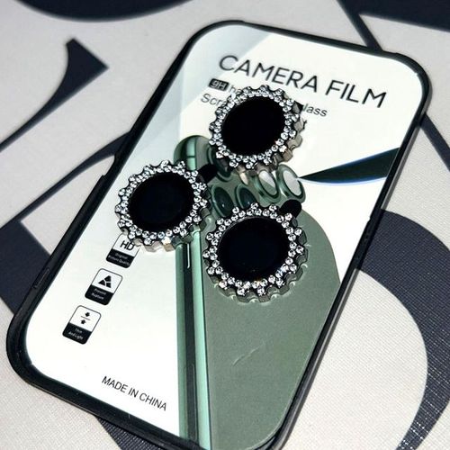 Lentille De Caméra En Diamant Brillant Pour Iphone 15 Pro Max 15 Pro Max Anneau Métallique Film Protecteur