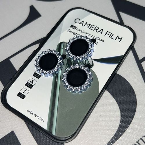 Lentille De Caméra En Diamant Brillant Pour Iphone 15 Pro Max 15 Pro Max Anneau Métallique Film Protecteur