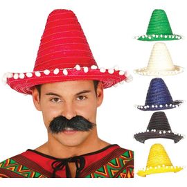 Chapeau M?Xicain Avec Pompoms Plusieurs Couleurs De 33 Cm (Couleur Rouge)