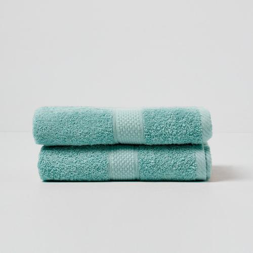 Lot De 2 Serviettes De Toilette 100% Coton Vert Menthe, 50 X 90 Cm