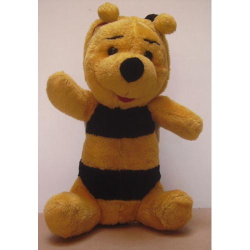 Figurine Peluche " Ours Abeille " Assis Jaune Et Noir - 29 Cm