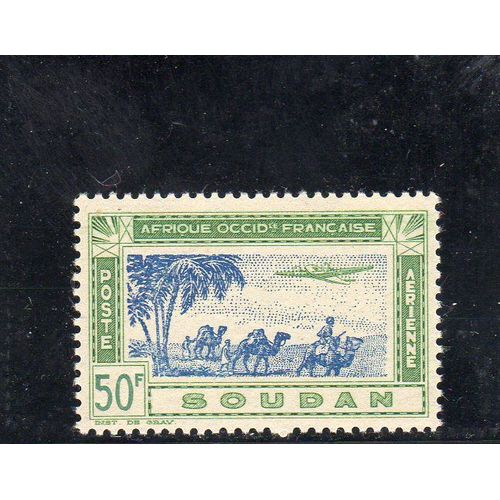 Timbre De Poste Aérienne Du Soudan Français (Avion Survolant Une Caravane)