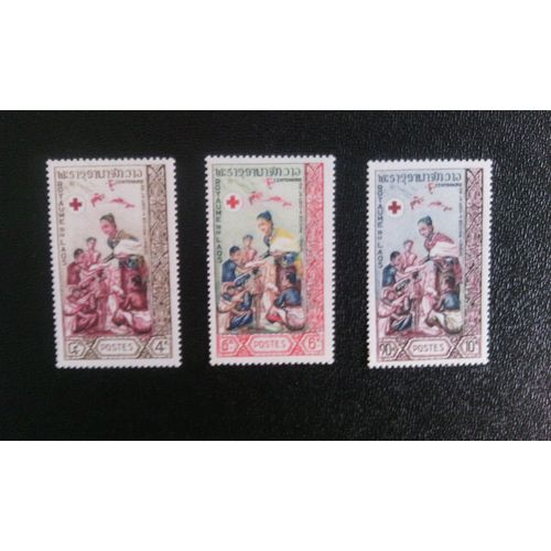 Timbre Laos Yt 90-91-92 Séries: Centenaire De La Croix-Rouge 1963