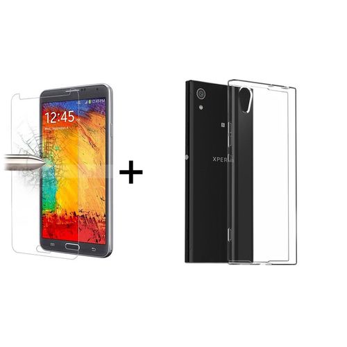 Tboc® Pack: Coque Gel Tpu Transparent + Protecteur D'écran En Verre Trempé Pour Sony Xperia Xa1 Plus (5.5 Pouces) - Silicone Souple Ultra Mince Étui Housse. Protecteur D'écran Résistant Aux Chocs.