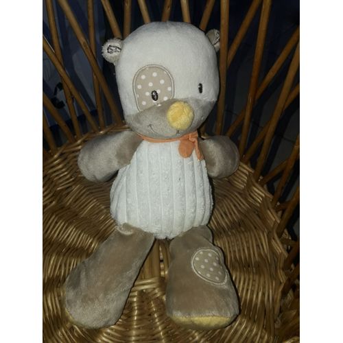Doudou Ours Musical Blanc Orange Jaune Beige Écharpe