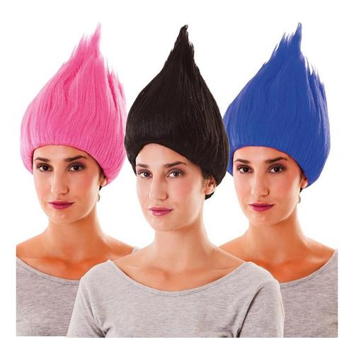 Perruque De Troll Noire, Rose Ou Violet (Couleur Bleu)