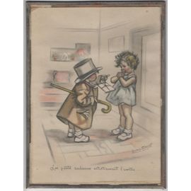 Gravure En Couleurs De Germaine Bouret, Sous Cadre Métal Et Sous Verre, Offerte Par Les Etablissements Jaquemaire. Villefranche (Rhône). Blédine-Blécao. "Les Petits Cadeaux Entretiennent L'amitié..."