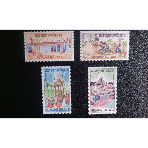 Timbre Laos Yt 134-135-136-137 Séries: Folklore Et Festivals Laotiens 1966