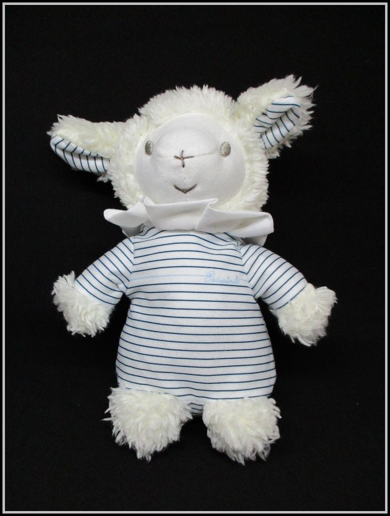 Peluche Doudou Mouton Blanc Bleu Rayé Avene Pédiatril