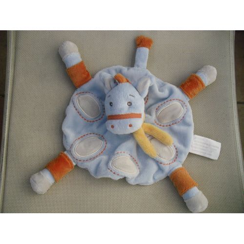 Doudou Rond Cheval Bleu Foulard Jaune