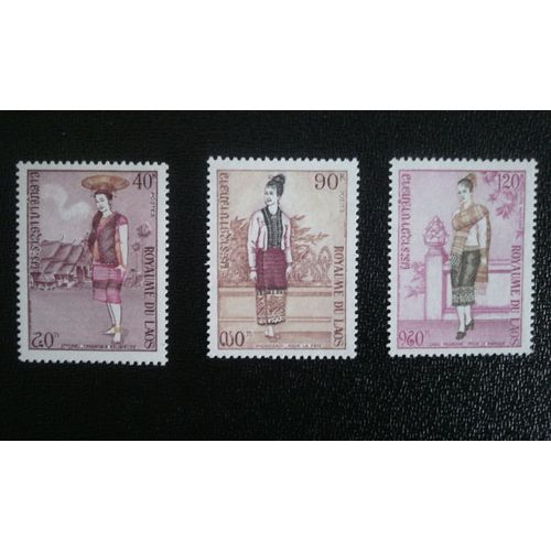 Timbre Laos Yt 252-253-Pa 101 Costumes Femmes Laotiennes 1973