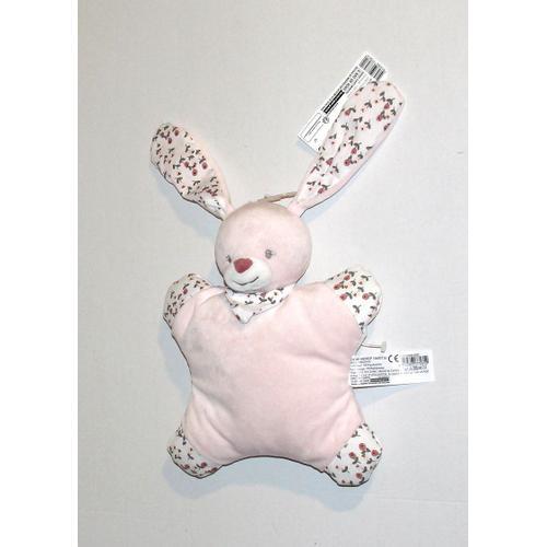 Doudou Lapin Bout Chou Semi Plat Peluche Naissance Bandana A Fleurs