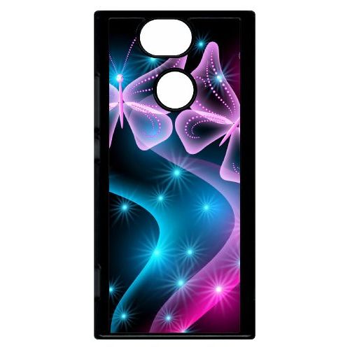 Coque Pour Smartphone - Papillons Roses - Compatible Avec Sony Xperia Xa2 - Plastique - Bord Noir