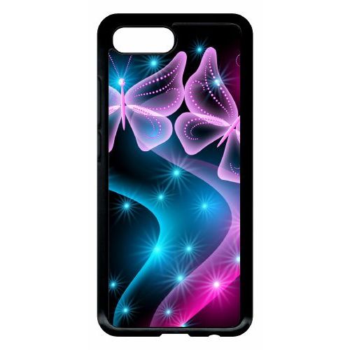 Coque Pour Smartphone - Papillons Roses - Compatible Avec Honor 10 - Plastique - Bord Noir