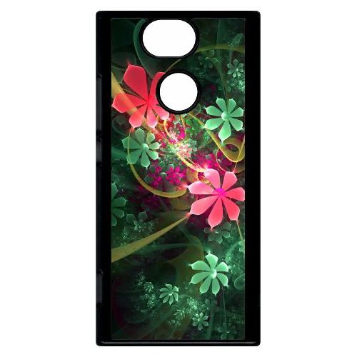 Coque Pour Smartphone - Abstrait Fleur Verte - Compatible Avec Sony Xperia Xa2 - Plastique - Bord Noir
