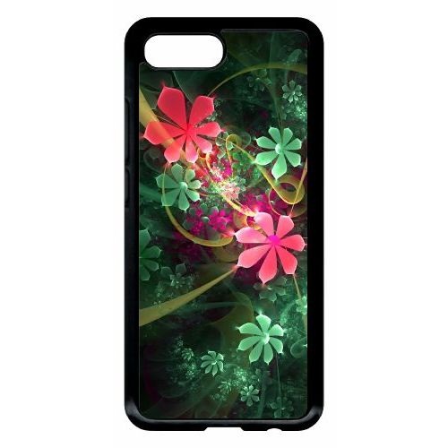 Coque Pour Smartphone - Abstrait Fleur Verte - Compatible Avec Honor 10 - Plastique - Bord Noir