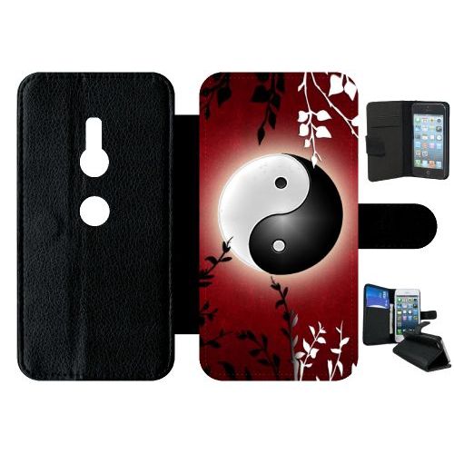 Etui A Rabat - Ying Yang Rouge - Compatible Avec Sony Xperia Xz2 - Simili-Cuir - Bord Noir