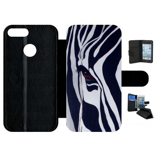 Etui A Rabat - Motif Zebre Noir Et Blanc - Compatible Avec Honor 9 Lite - Simili-Cuir - Bord Noir