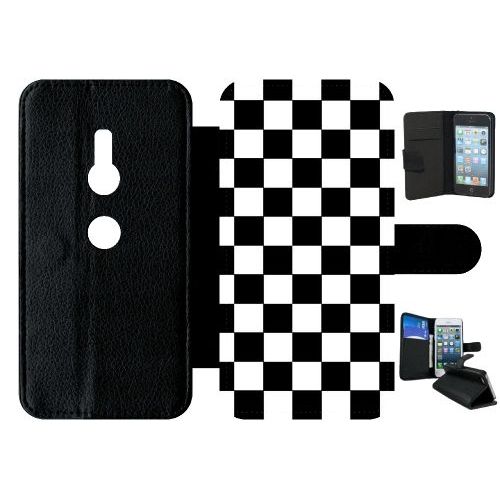 Etui A Rabat - Dammier Noir Et Blanc - Compatible Avec Sony Xperia Xz2 - Simili-Cuir - Bord Noir