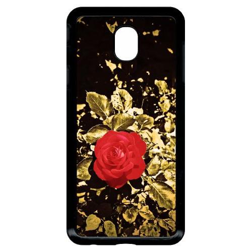 Coque Pour Smartphone - Rose Et Feuille D'or - Compatible Avec Samsung Galaxy J7 (2018) - Plastique - Bord Noir