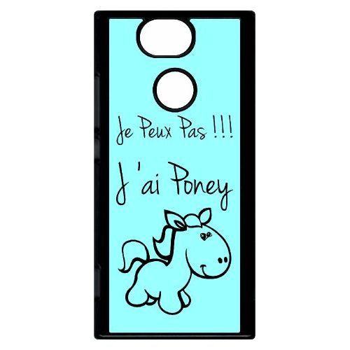 Coque Pour Smartphone - Citation Poney Turquoise - Compatible Avec Sony Xperia Xa2 - Plastique - Bord Noir
