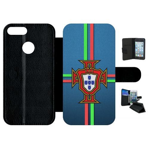 Etui A Rabat - Blason Portugal Bleu - Compatible Avec Honor 9 Lite - Simili-Cuir - Bord Noir