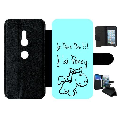 Etui A Rabat - Citation Poney Turquoise - Compatible Avec Sony Xperia Xz2 - Simili-Cuir - Bord Noir