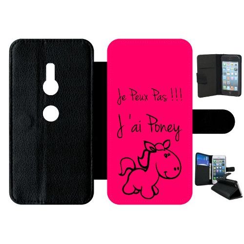 Etui A Rabat - Citation Poney Rose - Compatible Avec Sony Xperia Xz2 - Simili-Cuir - Bord Noir