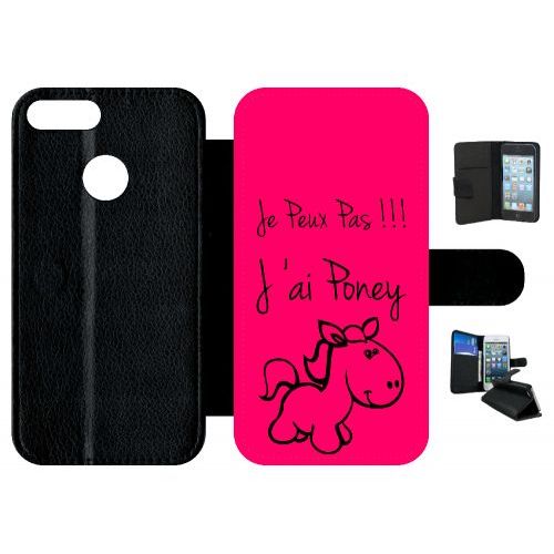 Etui A Rabat - Citation Poney Rose - Compatible Avec Honor 9 Lite - Simili-Cuir - Bord Noir