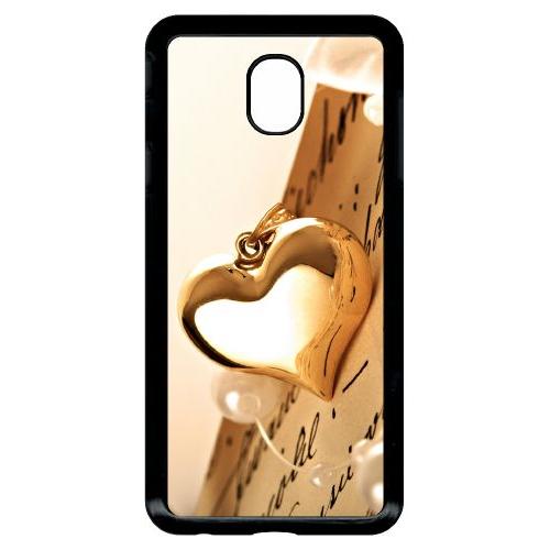 Coque Pour Smartphone - Coeur D'or Sur Livre - Compatible Avec Samsung Galaxy J7 (2018) - Plastique - Bord Noir