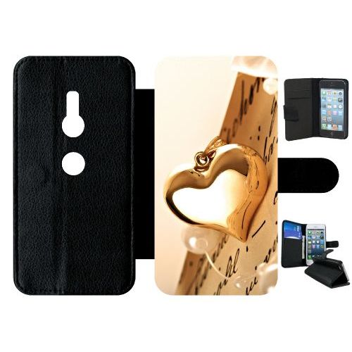 Etui A Rabat - Coeur D'or Sur Livre - Compatible Avec Sony Xperia Xz2 - Simili-Cuir - Bord Noir