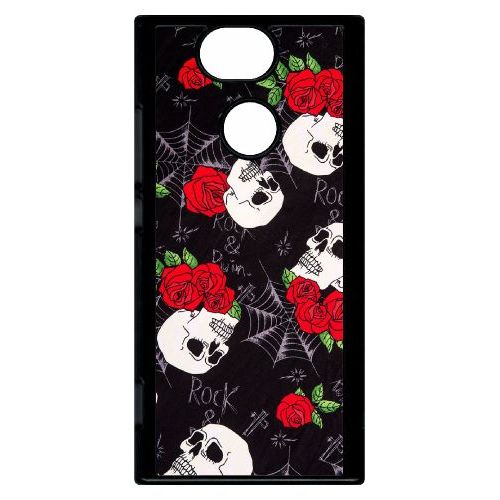 Coque Pour Smartphone - Tete De Mort Toile Rose Rock - Compatible Avec Sony Xperia Xa2 - Plastique - Bord Noir