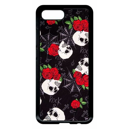 Coque Pour Smartphone - Tete De Mort Toile Rose Rock - Compatible Avec Honor 10 - Plastique - Bord Noir