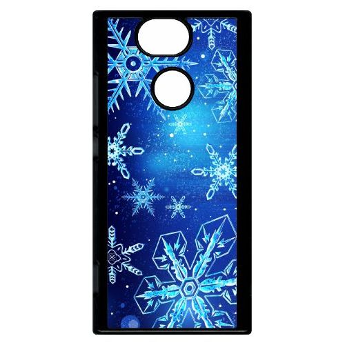 Coque Pour Smartphone - Flocon De Neige Fond Bleu Nuit - Compatible Avec Sony Xperia Xa2 - Plastique - Bord Noir