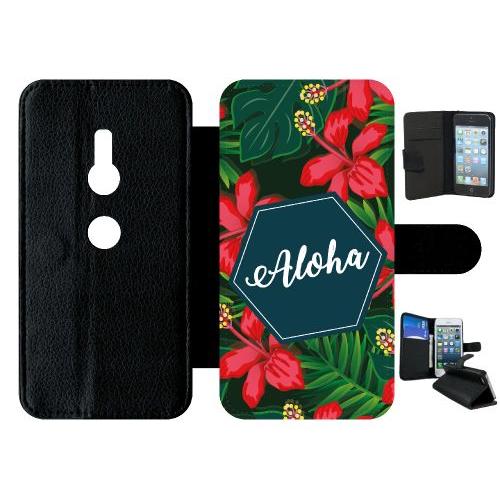 Etui A Rabat - Aloha Tropical Fond Vert 2 - Compatible Avec Sony Xperia Xz2 - Simili-Cuir - Bord Noir