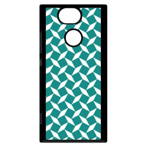 Coque Pour Smartphone - Carreau Bleu Canard - Compatible Avec Sony Xperia Xa2 - Plastique - Bord Noir