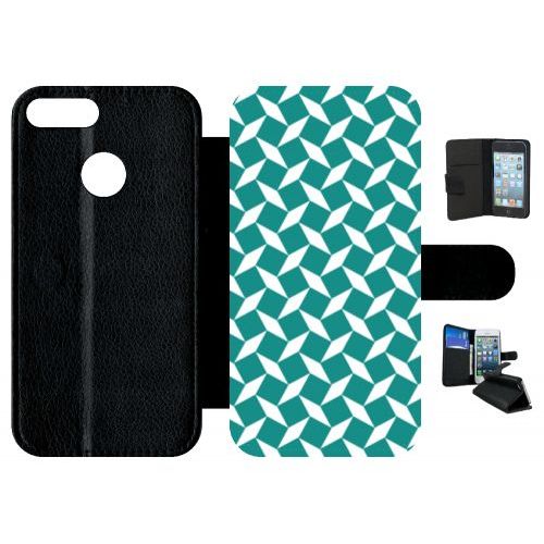 Etui A Rabat - Carreau Bleu Canard - Compatible Avec Honor 9 Lite - Simili-Cuir - Bord Noir