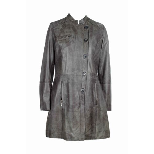 Skipper - Veste Manteau Canadienne En Cuir DAgneau Nappa Souple Vert Kaki Bouteille Effet Usé T42