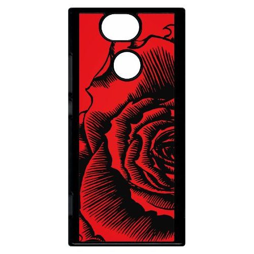 Coque Pour Smartphone - Fleur Fond Fond Rouge - Compatible Avec Sony Xperia Xa2 - Plastique - Bord Noir