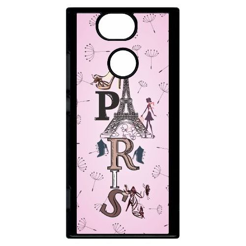 Coque Pour Smartphone - Paris Fond Rose Pale - Compatible Avec Sony Xperia Xa2 - Plastique - Bord Noir
