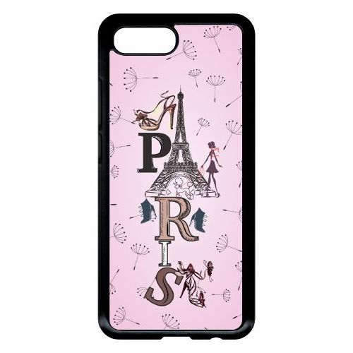 Coque Pour Smartphone - Paris Fond Rose Pale - Compatible Avec Honor 10 - Plastique - Bord Noir