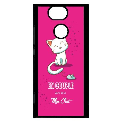 Coque Pour Smartphone - En Couple Avec Mon Chat Fond Rose - Compatible Avec Sony Xperia Xa2 - Plastique - Bord Noir