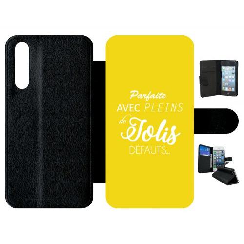 Etui A Rabat - Parfaite Avec Pleins De Jolis Defauts Fond Jaune - Compatible Avec Huawei P20 Pro - Simili-Cuir - Bord Noir